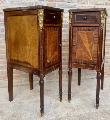 Antique French Louis XVI Walnut and Bronze Nightstands, 1920s, Set of 2-NOU-1743158