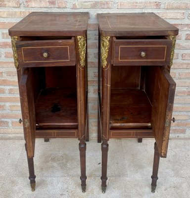 Antique French Louis XVI Walnut and Bronze Nightstands, 1920s, Set of 2-NOU-1743158