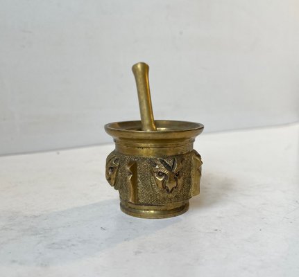 Antique French Mortar with Lion Faces in Bronze-LCR-1261700