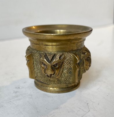 Antique French Mortar with Lion Faces in Bronze-LCR-1261700