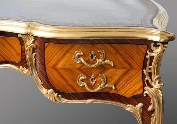 Antique French Napoleon III Desk in Exotic Fine Wood with Gilded Bronze Elements, France, 19th Century-KKK-1749339