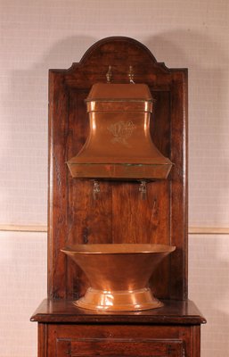 Antique French Oak & Copper Washstand, 1800s-HPU-846946