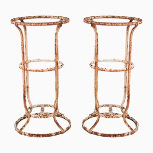 Antique French Patinated Wrought Iron Garden Stands, Set of 2-EZZ-878833