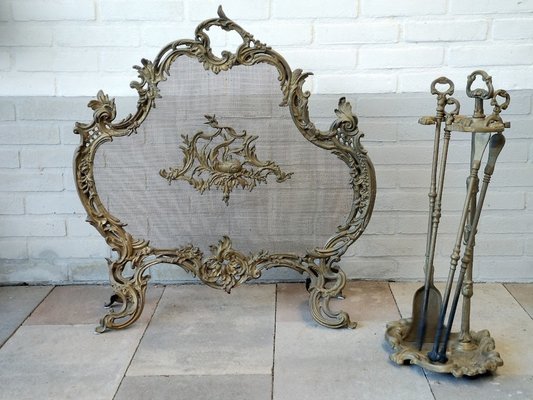 Antique French Rococo Style Fireplace Screen in Brass, 1890s-URP-1740256