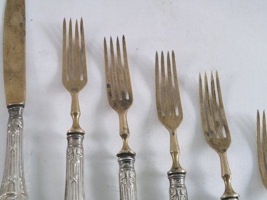 Antique French Silvered Brass Cutlery, 1700s, Set of 10-NJV-884922