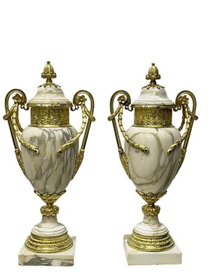 Antique French Vases in Marble with Ormolu, Set of 2-UCH-1251142