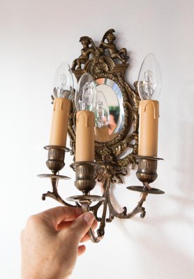 Antique French Wall Lights with Mirror, 19th Century, Set of 2-JWI-1362135