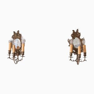 Antique French Wall Lights with Mirror, 19th Century, Set of 2-JWI-1362135