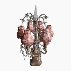 Antique French Wooden and Crystals Table Lamp with Six Lights-TCS-1806372