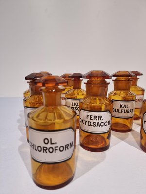 Antique German Amber Glass Apothecary Pharmacy Hand Blown Jars, Set of 13-NQV-1225751