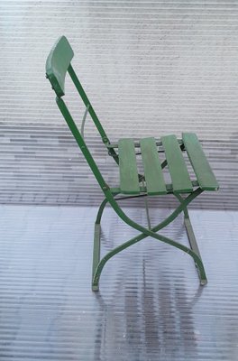 Antique German Collapsible Beer Garden Chair with Green-Painted Iron Frame, 1920s-HOI-1755850