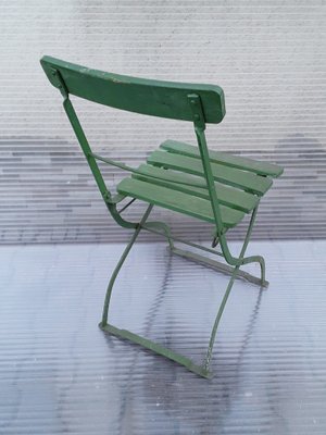 Antique German Collapsible Beer Garden Chair with Green-Painted Iron Frame, 1920s-HOI-1755850