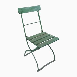 Antique German Collapsible Beer Garden Chair with Green-Painted Iron Frame, 1920s-HOI-1755850