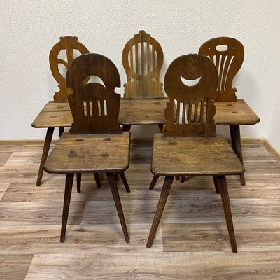 Antique German Farmhouse Chairs, 1800s, Set of 5-ALF-2033592