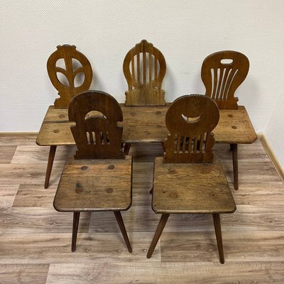 Antique German Farmhouse Chairs, 1800s, Set of 5-ALF-2033592