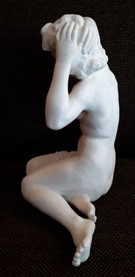 Antique German Hand-Painted Porcelain Seated Female Nude Figurine by Karl Tutter for Hutschenreuther, 1940s-HOI-713472