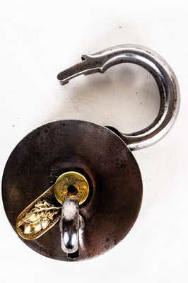 Antique German Padlock-Lock F. Sengpiels Patent with Otiginal Key, 1902-SPD-1451253