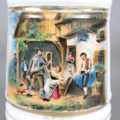 Antique German Porcelain Beer Mug Stein with Lithophane, The Poacher, 1880s-AX-843351