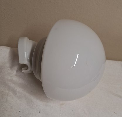 Antique German Wall Lamp with White Porcelain Base and Opaque White Glass Shade, 1930s-HOI-2021765