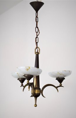 Antique Gilt Brass and Opal Ceiling Lamp by Dagobert Peche-VA-848166