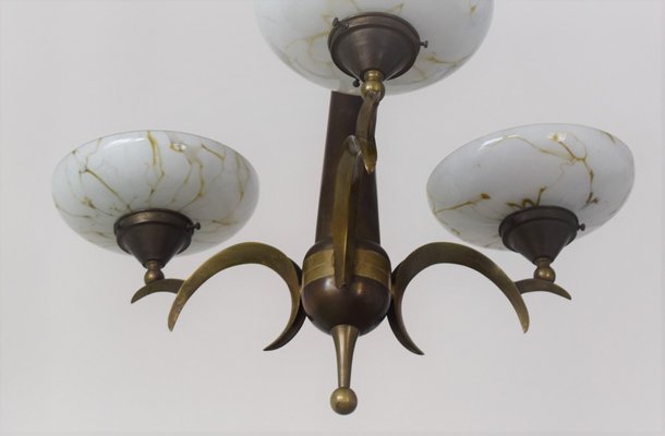 Antique Gilt Brass and Opal Ceiling Lamp by Dagobert Peche-VA-848166