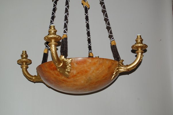 Antique Gilt Bronze and Alabaster Chandelier-AWH-580636