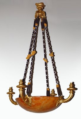 Antique Gilt Bronze and Alabaster Chandelier-AWH-580636