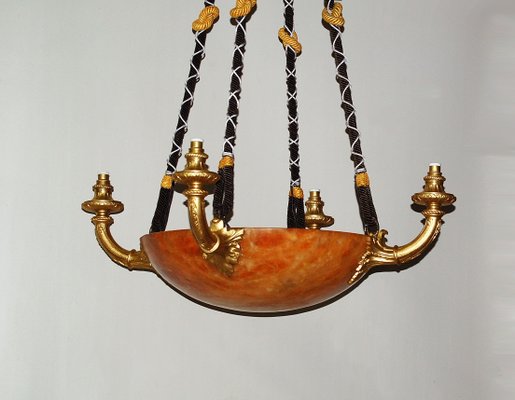 Antique Gilt Bronze and Alabaster Chandelier-AWH-580636