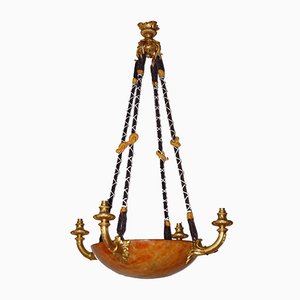 Antique Gilt Bronze and Alabaster Chandelier-AWH-580636