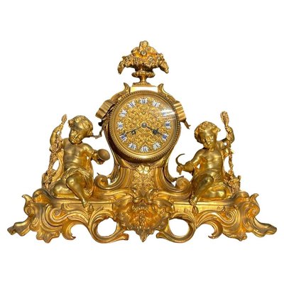 Antique Gilt Bronze Clock with Puttis-NEV-2017104