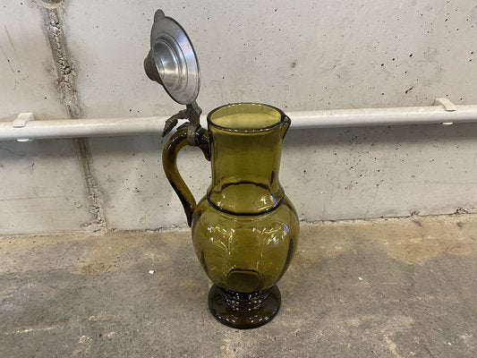 Antique Glass Jug with Tin Lid, 1890s-JO-1067781