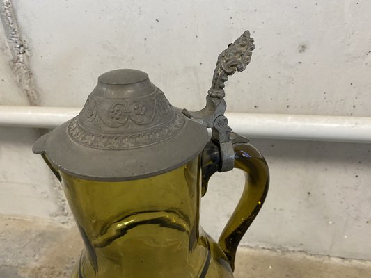 Antique Glass Jug with Tin Lid, 1890s-JO-1067781