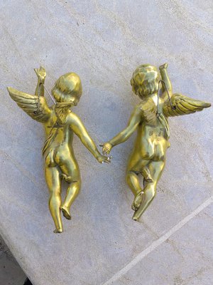 Antique Golden Ceramic Putti, 1800s, Set of 2-ZFY-1760974