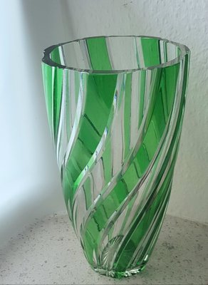 Antique Green Clear Crystal Cut Glass Vase by Joh. Oertel-QDP-1245062