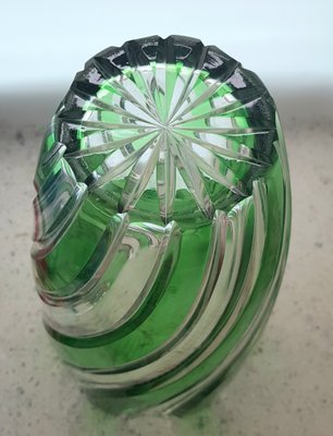 Antique Green Clear Crystal Cut Glass Vase by Joh. Oertel-QDP-1245062