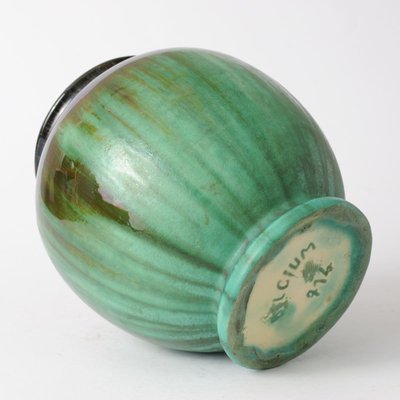 Antique Green Glazed Ceramic Vase from Faiencerie Thulin-IXK-844015