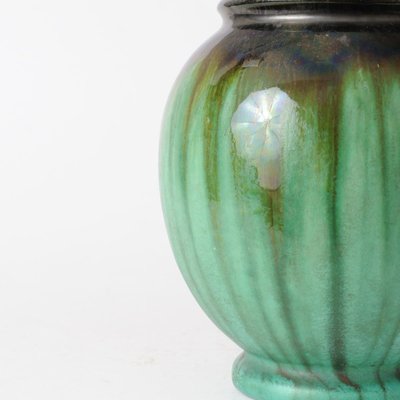 Antique Green Glazed Ceramic Vase from Faiencerie Thulin-IXK-844015