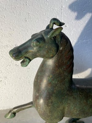 Antique Green Patinated Bronze Statue of the Flying Horse of Ganzu, Early 20th Century-UQL-1724177