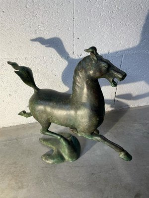 Antique Green Patinated Bronze Statue of the Flying Horse of Ganzu, Early 20th Century-UQL-1724177