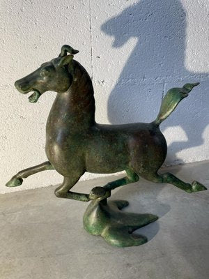 Antique Green Patinated Bronze Statue of the Flying Horse of Ganzu, Early 20th Century-UQL-1724177