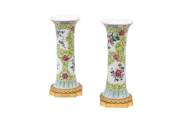 Antique Gu-Form Pink Porcelain Vases, Set of 2-CEJ-488393