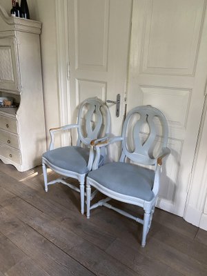 Antique Gustavian White & Upholstered Armchairs, 1890, Set of 2-VAP-1396789