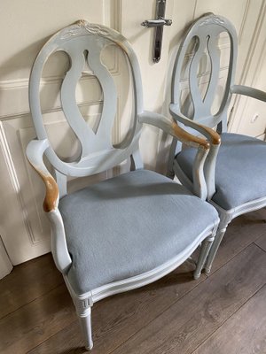 Antique Gustavian White & Upholstered Armchairs, 1890, Set of 2-VAP-1396789