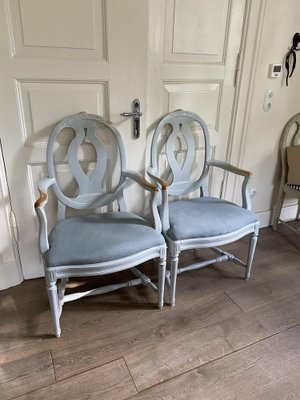 Antique Gustavian White & Upholstered Armchairs, 1890, Set of 2-VAP-1396789