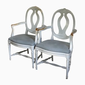 Antique Gustavian White & Upholstered Armchairs, 1890, Set of 2-VAP-1396789