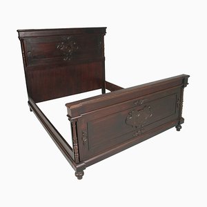 Antique Hand-Carved Mahogany Double Bed-NJV-587232