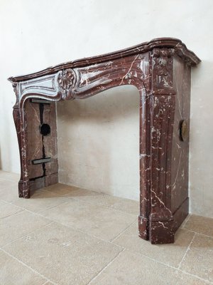 Antique Hand-Carved Trois Coquilles Mantelpiece in Red Marble-TDA-1801289