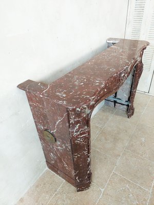 Antique Hand-Carved Trois Coquilles Mantelpiece in Red Marble-TDA-1801289