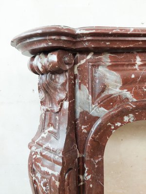 Antique Hand-Carved Trois Coquilles Mantelpiece in Red Marble-TDA-1801289