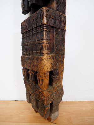 Antique Hand-Carved Wooden Pillar Column, Afghanistan / Pakistan, 1890s-UZN-1389266